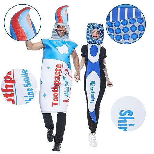 ReneeCho Toothbrush and Toothpaste Costume Halloween Couple Costume Tooth Brushing Costume for Men Women Funny Outfit - Image 3