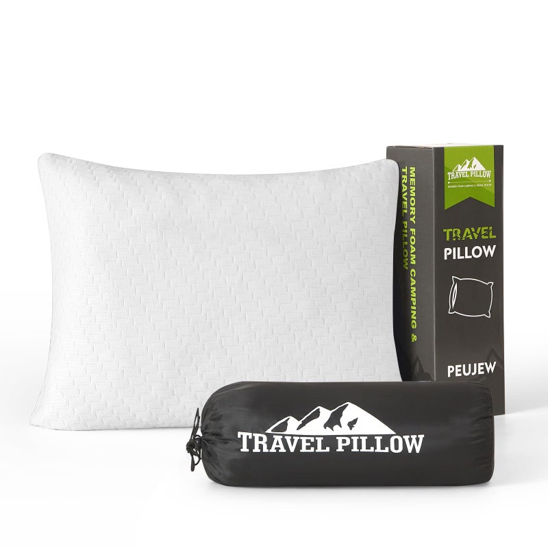 PEUJEW Small Shredded Memory Foam Pillow, Camping Pillow Travel Pillow - Compressible Medium Firm, Breathable Cover, Ideal Backpacking Hiking, Airplane and Car (Off-White, S) - Image 1