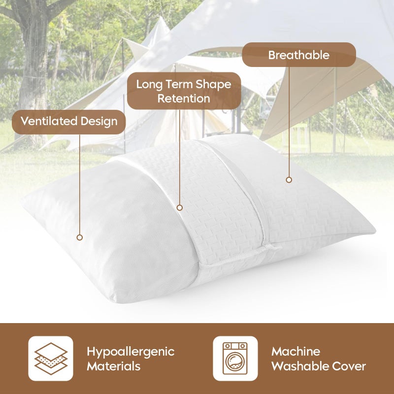 PEUJEW Small Shredded Memory Foam Pillow, Camping Pillow Travel Pillow - Compressible Medium Firm, Breathable Cover, Ideal Backpacking Hiking, Airplane and Car (Off-White, S) - Image 2