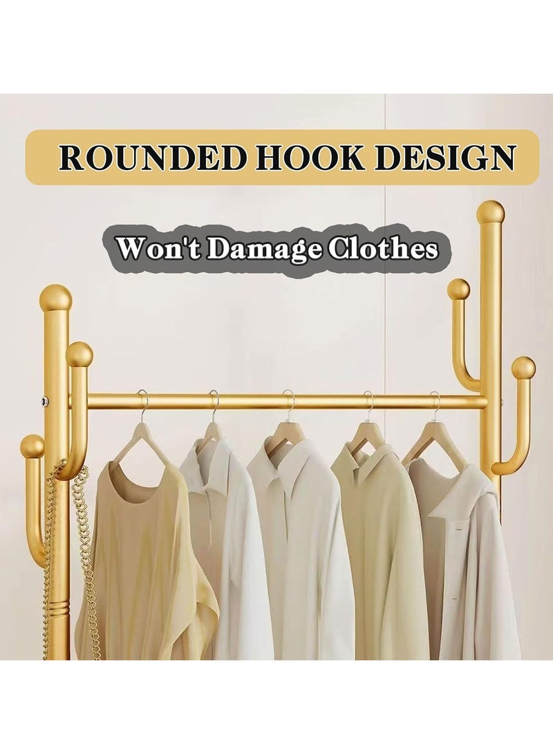 انسجام رف ملابس متدحرج معدني كبير قابل للتحرك مع خطافات وعجلات وسلة تخزين ورف معاطف متعدد الوظائف لتعليق الملابس والحقائب والقبعات - Image 4