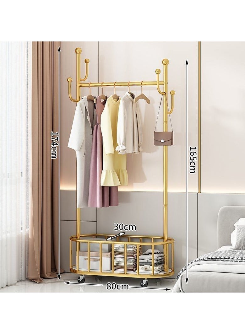 انسجام رف ملابس متدحرج معدني كبير قابل للتحرك مع خطافات وعجلات وسلة تخزين ورف معاطف متعدد الوظائف لتعليق الملابس والحقائب والقبعات - Image 5