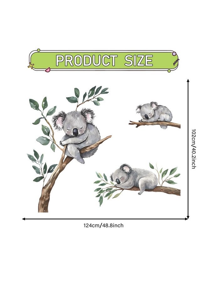 MEFOSS Watercolor Koala on Tree Branch Wall Stickers Large Animal Wall Decals Peel and Stick Kids Baby Bedroom Playroom Nursery Koala Wall Decoration Art - Image 3
