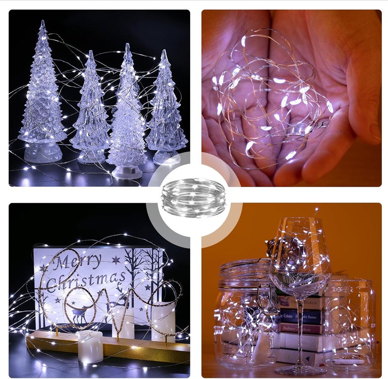 SINAMER 6PCS White Fairy Lights Battery Powered with Timer, 7ft 20LEDs Twinkle Mini Lights with Remote,Waterproof Small Silver Wire Firefly Starry for DIY Wedding Party Christmas - Image 4