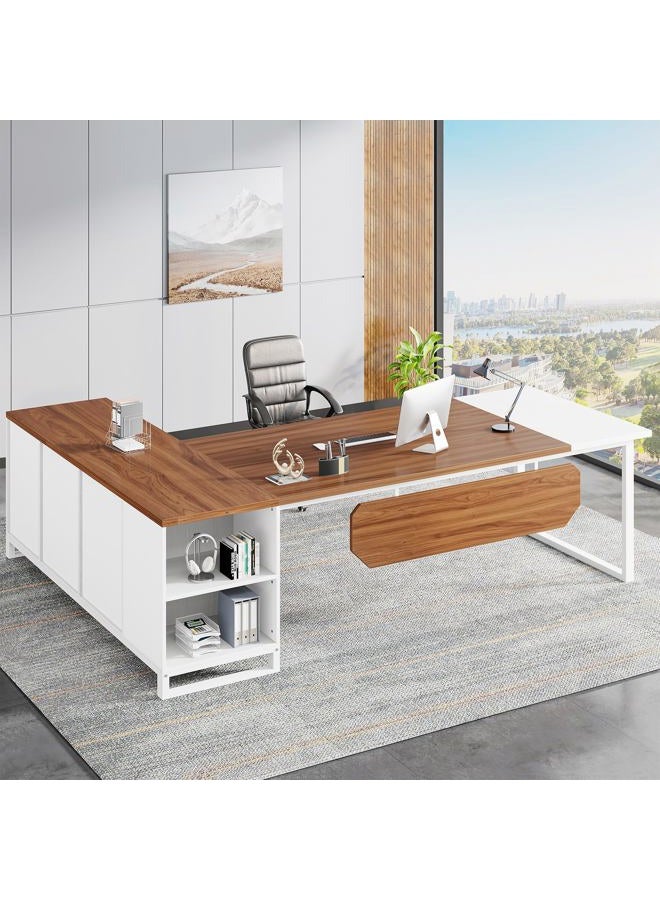 Tribesigns 70.8" Executive Desk with 55" File Cabinet, Modern L Shaped Computer Desk with Storage Shelves and Cabinet, Large L Shaped Executive Desk for Home Office, Walnut & White - Image 3
