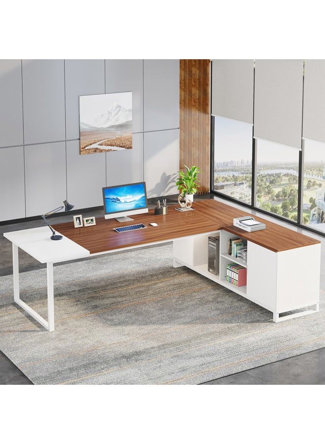 Tribesigns 70.8" Executive Desk with 55" File Cabinet, Modern L Shaped Computer Desk with Storage Shelves and Cabinet, Large L Shaped Executive Desk for Home Office, Walnut & White - Image 1
