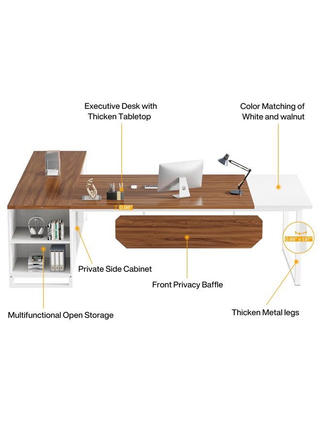 Tribesigns 70.8" Executive Desk with 55" File Cabinet, Modern L Shaped Computer Desk with Storage Shelves and Cabinet, Large L Shaped Executive Desk for Home Office, Walnut & White - Image 5