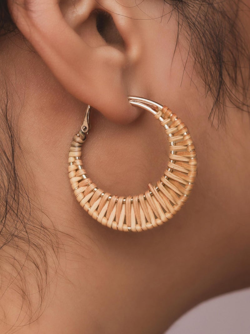 MINACHI Boho Handwoven Rattan Hoop Earrings, Bohemian Summer Beach Statement Jewelry Gift for Women (2) - Image 5