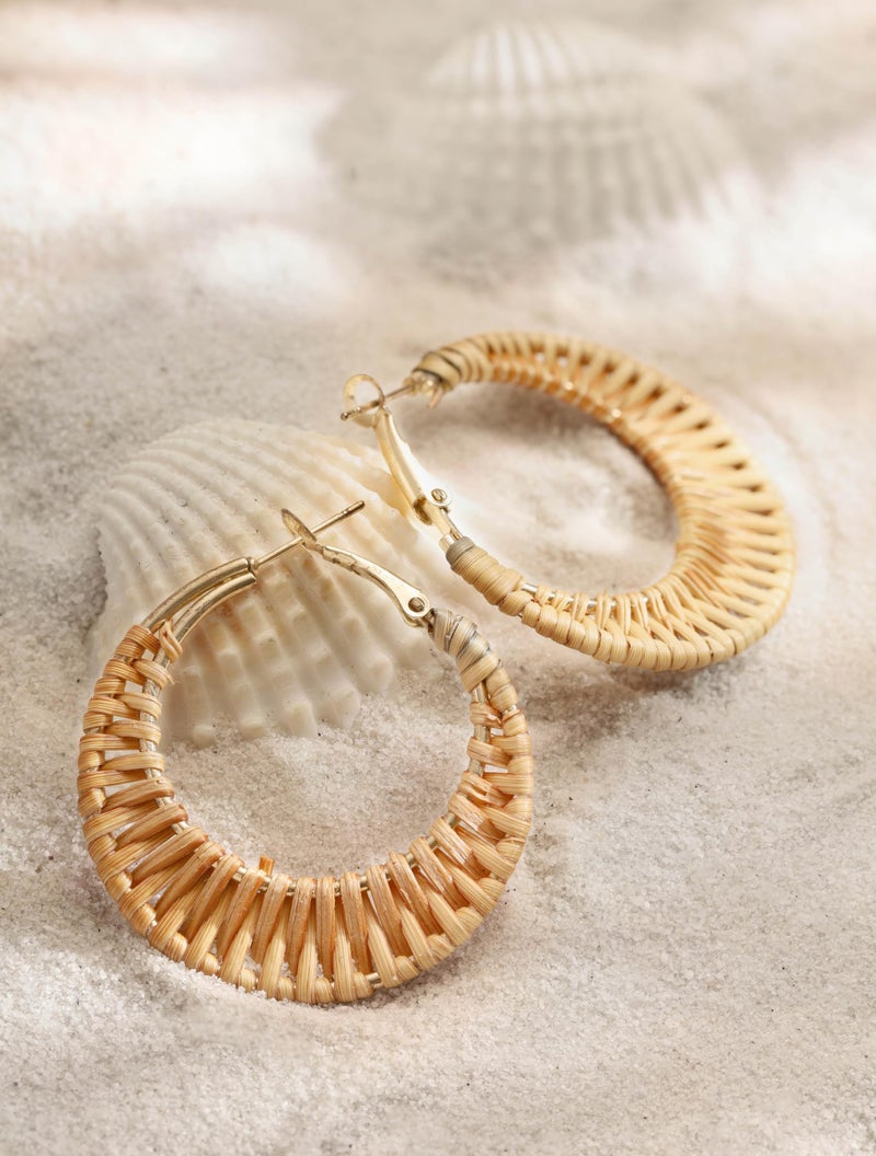 MINACHI Boho Handwoven Rattan Hoop Earrings, Bohemian Summer Beach Statement Jewelry Gift for Women (2) - Image 3