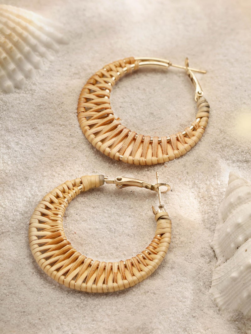 MINACHI Boho Handwoven Rattan Hoop Earrings, Bohemian Summer Beach Statement Jewelry Gift for Women (2) - Image 2