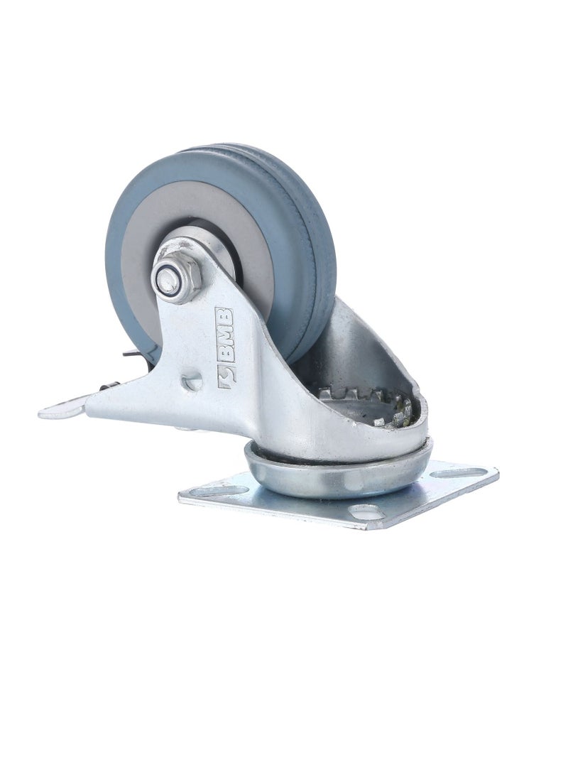 BMB tools 2-Piece 100mm Grey Rubber Caster - Swivel with Brake - Plate  - Image 3