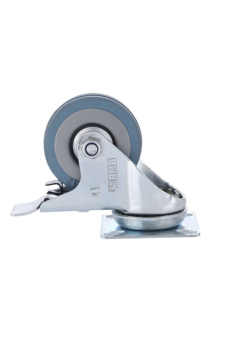 BMB tools 2-Piece 100mm Grey Rubber Caster - Swivel with Brake - Plate  - Image 2