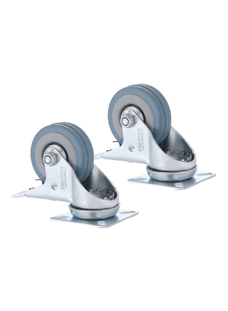 BMB tools 2-Piece 100mm Grey Rubber Caster - Swivel with Brake - Plate  - Image 1