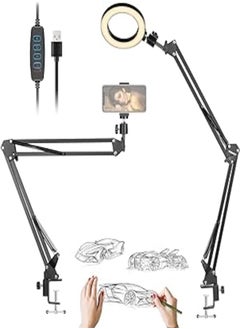 Neewer Neewer Phone Ring Light, 6 Inches LED Ring Light with 2 Adjustable Suspension Scissor Arm Stand Compatible with iPhone Android for Live Streaming Baking Craft Calligraphy Drawing Online Lesson Video 