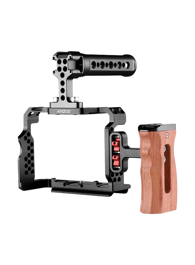 ANDOER Aluminum Alloy Camera Cage Kit with Video Rig Top Handle Wooden Grip Replacement for Sony A7R III/ A7 II/ A7III  - Image 1