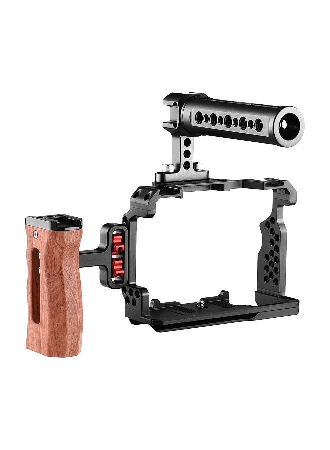 ANDOER Aluminum Alloy Camera Cage Kit with Video Rig Top Handle Wooden Grip Replacement for Sony A7R III/ A7 II/ A7III  - Image 2