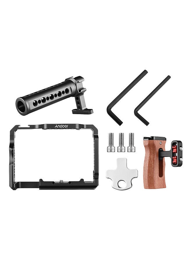 ANDOER Aluminum Alloy Camera Cage Kit with Video Rig Top Handle Wooden Grip Replacement for Sony A7R III/ A7 II/ A7III  - Image 5