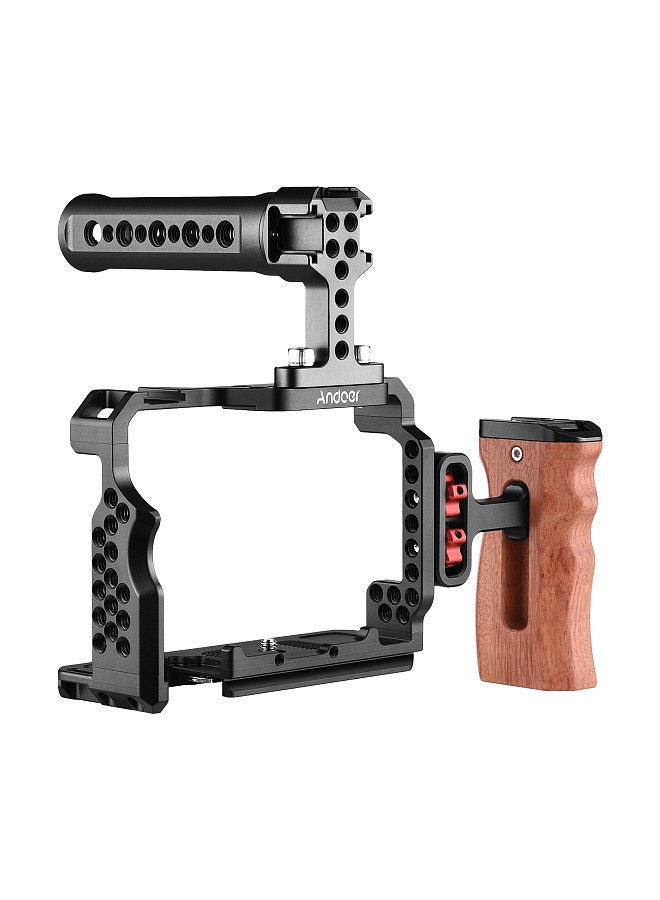 ANDOER Aluminum Alloy Camera Cage Kit with Video Rig Top Handle Wooden Grip Replacement for Sony A7R III/ A7 II/ A7III  - Image 3
