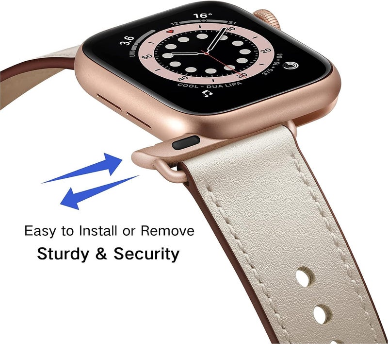 سوار OUHENG المتوافق مع Apple Watch مقاس 45مم 44مم 42مم 41مم 40مم 38مم، سوار بديل من الجلد الطبيعي لساعة iWatch SE والسلسلة 7 6 5 4 3 2 1 - Image 2