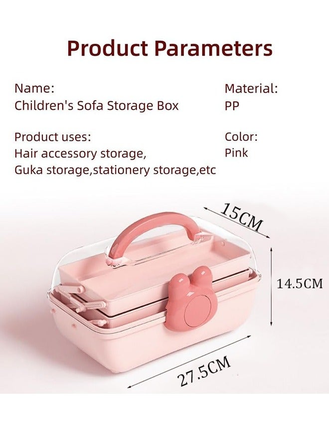 Aikenn Hair Accessories Storage Box Hair Rope Necklace Storage Box Cosmetics Storage Box Large Capacity Transparent Storage Box Layered Desktop Storage Box Kids Hair Accessories Storage Box Cute Rabbit Elements Pink  - Image 2