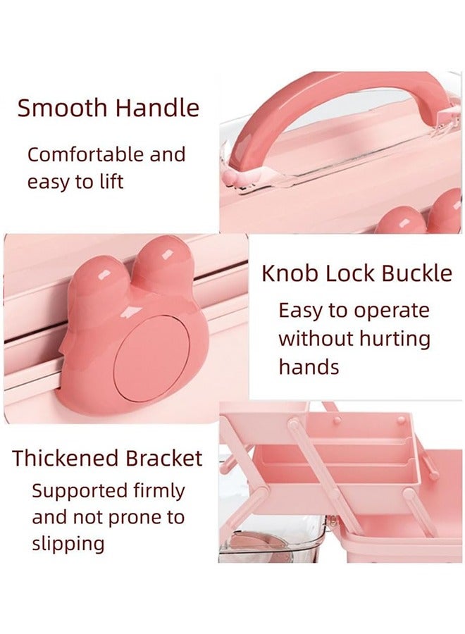 Aikenn Hair Accessories Storage Box Hair Rope Necklace Storage Box Cosmetics Storage Box Large Capacity Transparent Storage Box Layered Desktop Storage Box Kids Hair Accessories Storage Box Cute Rabbit Elements Pink  - Image 3