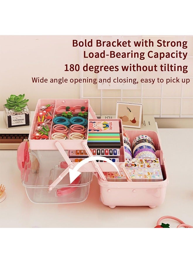Aikenn Hair Accessories Storage Box Hair Rope Necklace Storage Box Cosmetics Storage Box Large Capacity Transparent Storage Box Layered Desktop Storage Box Kids Hair Accessories Storage Box Cute Rabbit Elements Pink  - Image 4