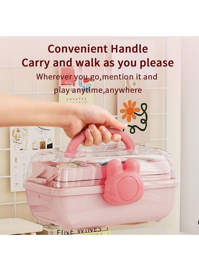 Aikenn Hair Accessories Storage Box Hair Rope Necklace Storage Box Cosmetics Storage Box Large Capacity Transparent Storage Box Layered Desktop Storage Box Kids Hair Accessories Storage Box Cute Rabbit Elements Pink  - Image 5
