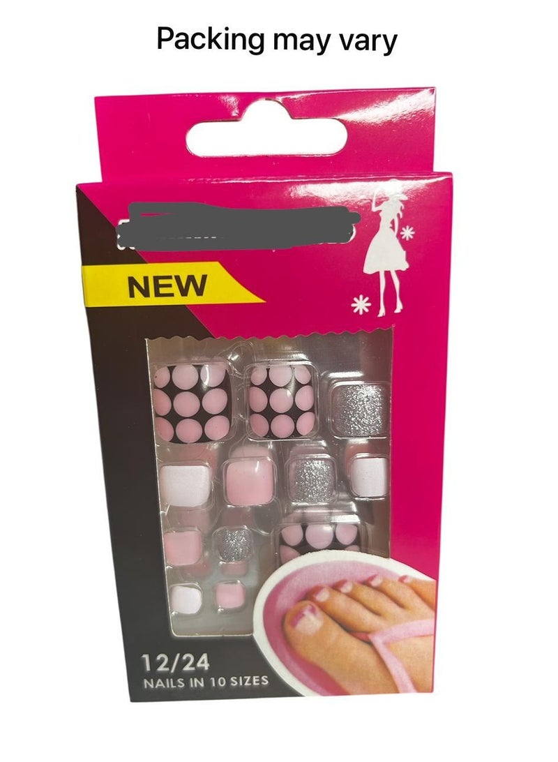 Generic Pack of 12 Fake Toenails - Unique Design Double Sided Adhesive 