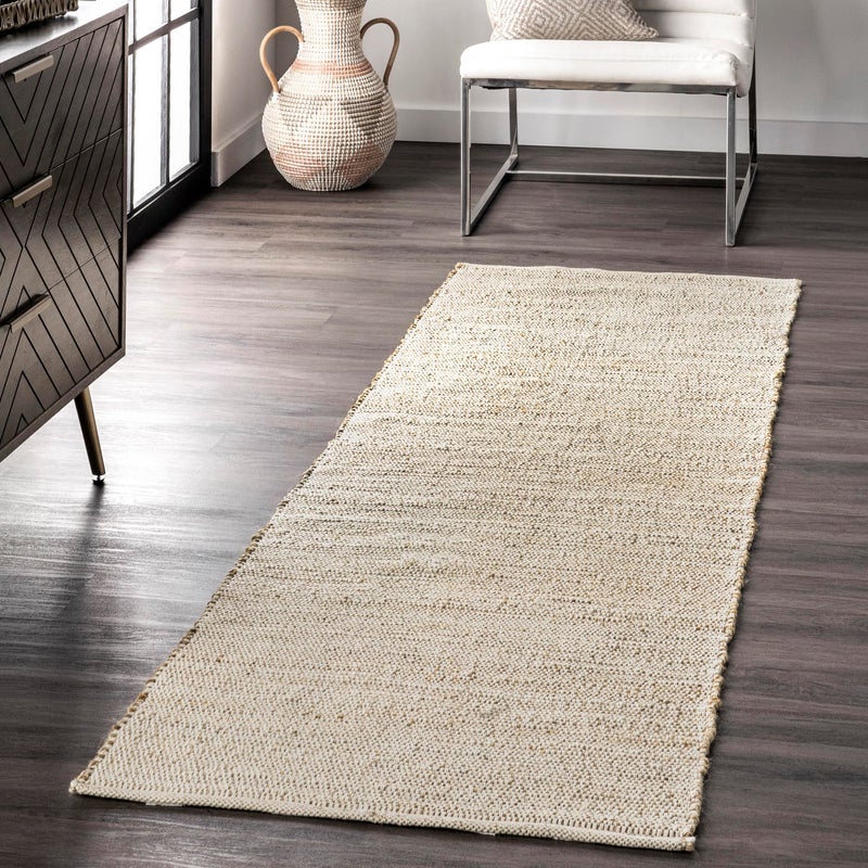 nuLOOM 2'6" x 12' Elfriede Jute & Cotton Hand Woven Area Rug, Natural, Solid Rustic Farmhouse Style, Weaved Design, Natural Fiber, For Bedroom, Living Room, Dining Room, Hallway, Office, Entryway - Image 1