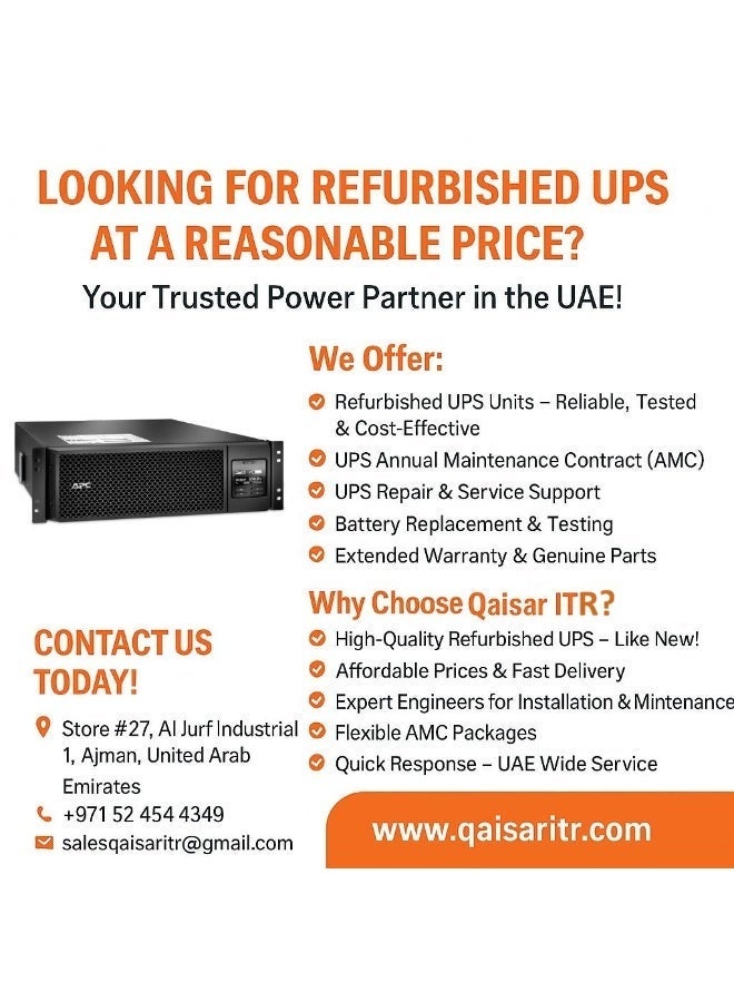 APC Smart-UPS SRT3000XLI 3000VA/2700W Rackmount UPS (Renewed) | 230V Input/Output | USB & Serial Ports | LCD Display | Lead-Acid Battery | Fully Tested with New Battery | 10-Month Battery & 1-Year Service Warranty - Image 2