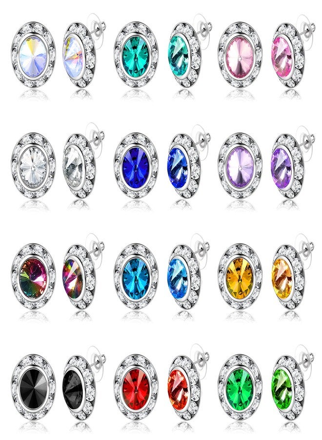 BESTEEL 12 Pairs Hypoallergenic Dance Competition Earrings for Women Acrylic Halo Crystal Rhinestone Stud Earrings Set Multicolor Stage Opera Performance Party 15mm Christmas Stocking Stuffers Gift - Image 1