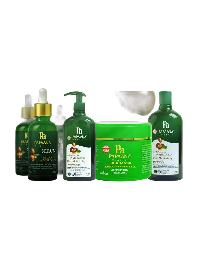 Papaana Organic Argan Oil of Morocco Deep Moisturizing Conditioner with Shea Butter – 400ml, Restores & Hydrates Dry, Damaged Hair with Shea Butter & Argan Oil of Morocco Hair Mask with Shea Butter – 350ml, Deep Conditioning for Soft, Hydrated & Revitalized Hair with Shea Butter & Argan Oil of Morocco Hair Serum – 50ml, Nourishing & Hydrating Treatment for Strong, Shiny Hair & Argan Oil of Morocco Deep Moisturizing Shampoo with Shea Butter – 400ml, Restores & Hydrates Dry, Damaged Hair with Shea ButterBundle - Image 1