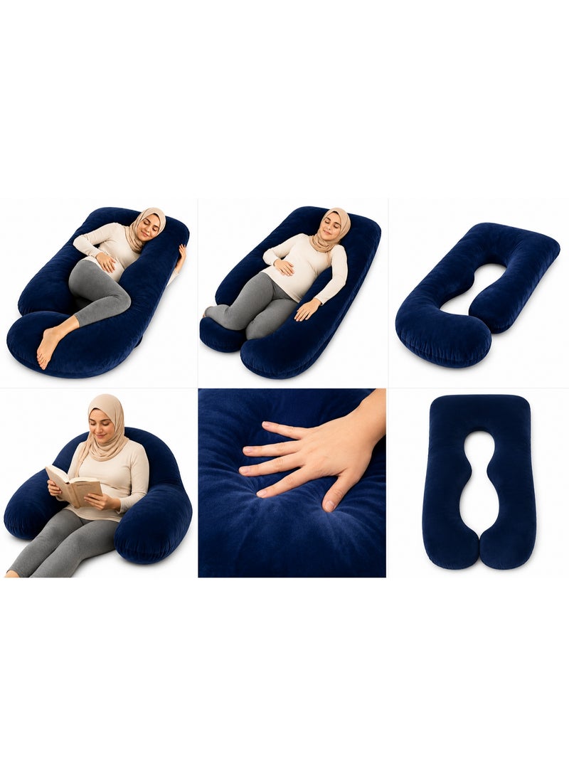 سابو وسادة حمل على شكل حرف G - وسادة داعمة لكامل الجسم أثناء النوم، تصميم مريح وناعم لدعم الظهر والبطن والورك، وسادة مريحة للنوم على الجانب (أزرق) - Image 4