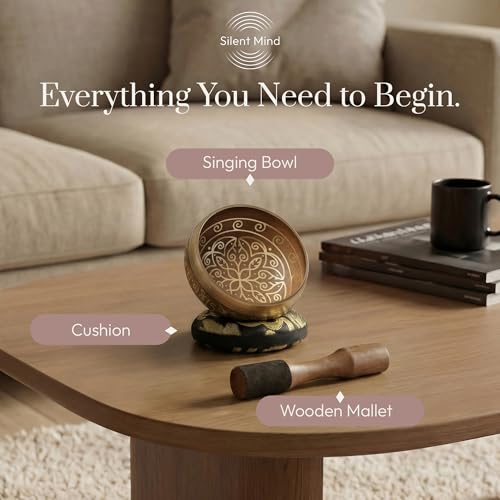Silent Mind Tibetan Singing Bowl Set – Easy to Play & Beginner Friendly Meditation Bowl with Cushion & Mallet | Stress Relief & Mindfulness | Gift-Ready - Image 5