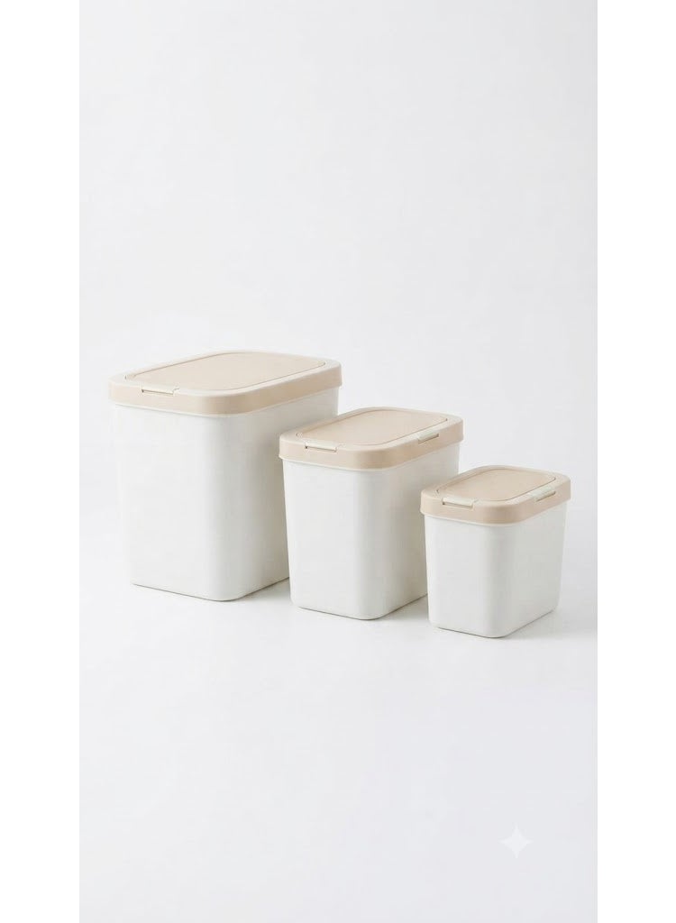 Multi-Size Storage Boxes Set with Flip-Top Lid, White and Beige - Image 1