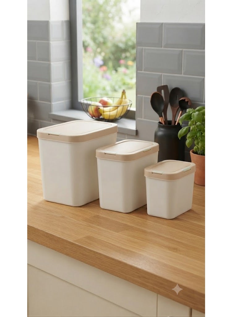Multi-Size Storage Boxes Set with Flip-Top Lid, White and Beige - Image 2