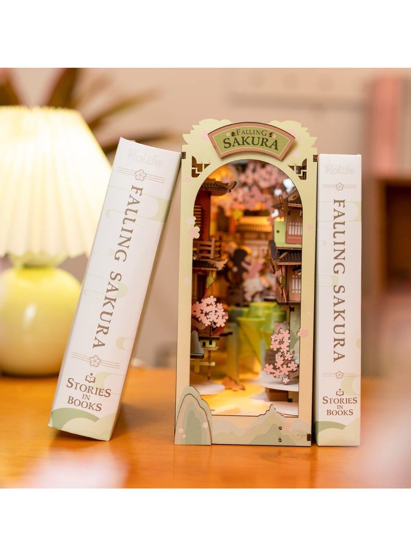 مجموعة دمى منزل 3D بورق زهر الكرز المتساقط مع أضواء LED، نموذج خشبي ساحر للبالغين، تزيين مثالي للرف والهدايا بعيد الميلاد للفتيات والنساء - Image 2