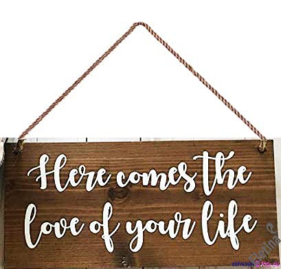 TSOSK New Wooden Signs Here Comes The Love of Your Life SignRing Bearer SignWood Wedding SignLove of Your LifeHere Comes The BrideWedding CeremonyFlower Girl Decoration Wooden Sign 8x12 INCH
