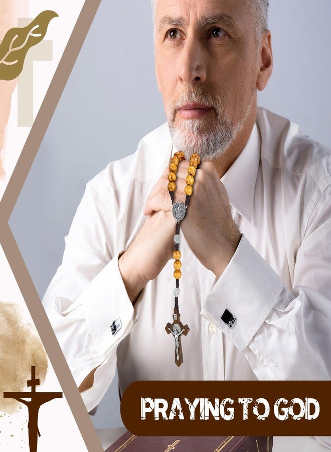 Equsion 24 Set Wooden Bead Rosary Necklace Catholic Rosary Wood Carved Beads with Jesus Cross Our Father Solid with Organza Bag Pouch Baptism Favors Catholic Gift(Multicolor) - Image 5