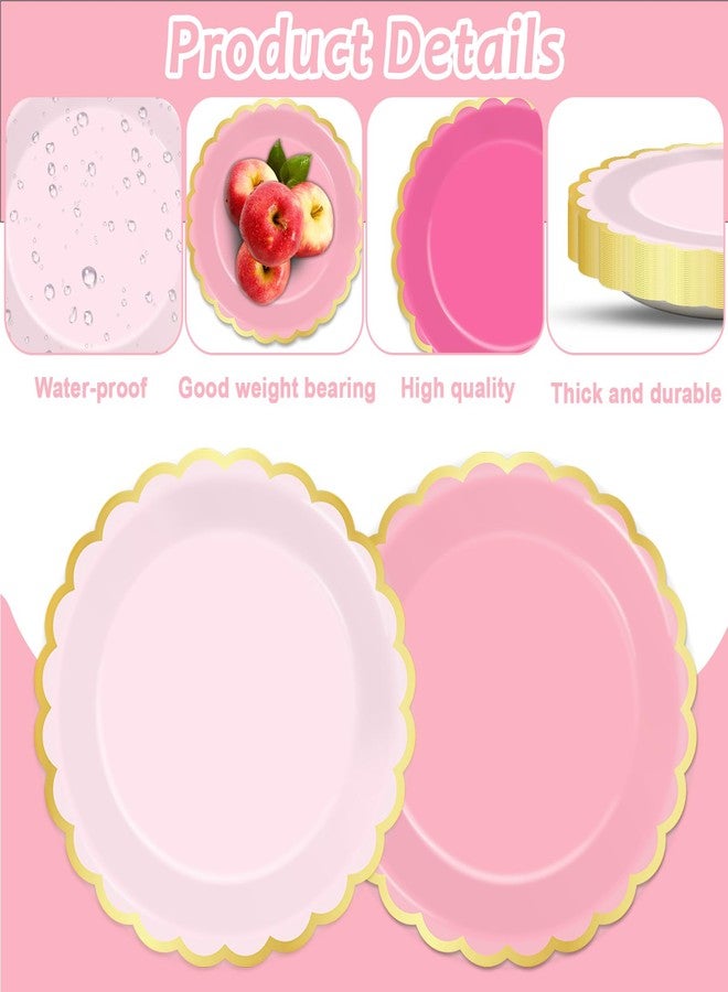 Wiooffen 48pc Scalloped Paper Plates - 9" Pink Gold Foil Border Gradient Plates for Wedding, Bridal, Baby Shower, Birthday Supplies - Image 3