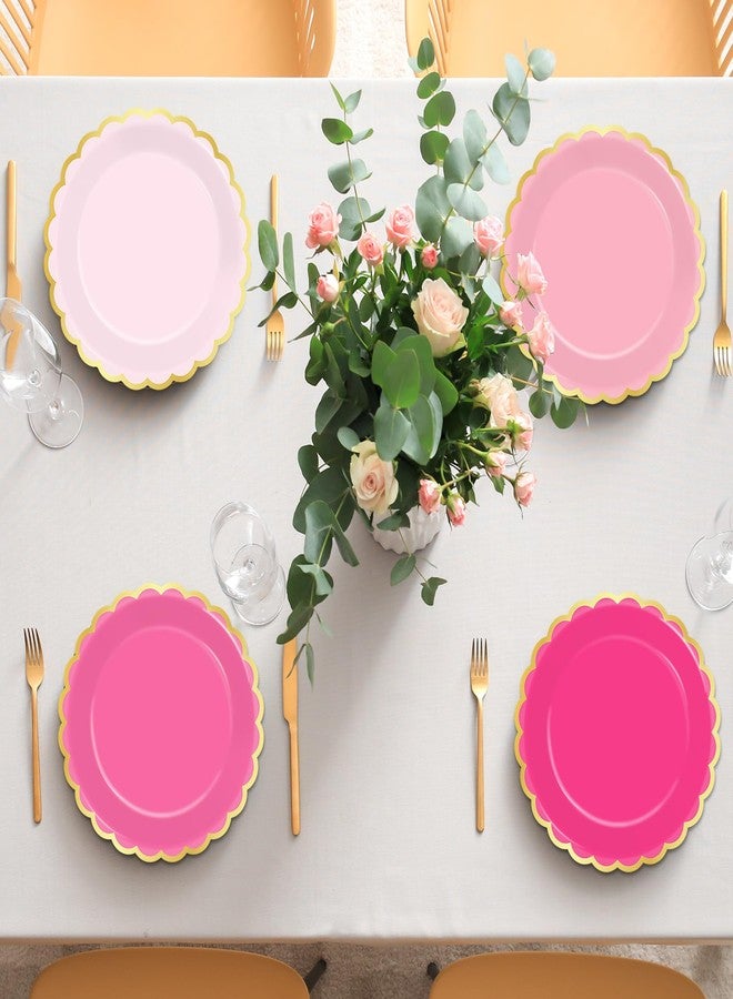 Wiooffen 48pc Scalloped Paper Plates - 9" Pink Gold Foil Border Gradient Plates for Wedding, Bridal, Baby Shower, Birthday Supplies - Image 4