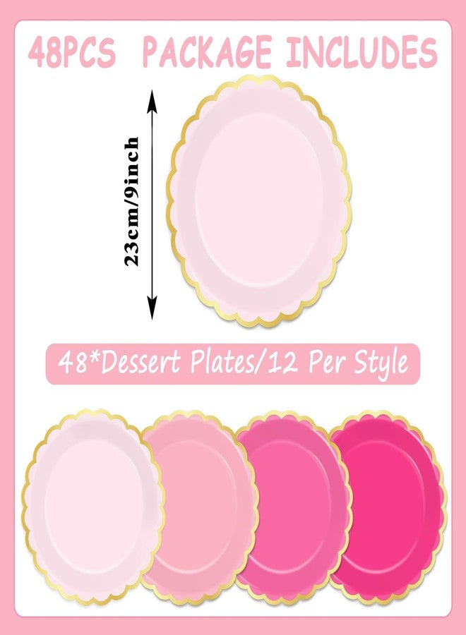 Wiooffen 48pc Scalloped Paper Plates - 9" Pink Gold Foil Border Gradient Plates for Wedding, Bridal, Baby Shower, Birthday Supplies - Image 2