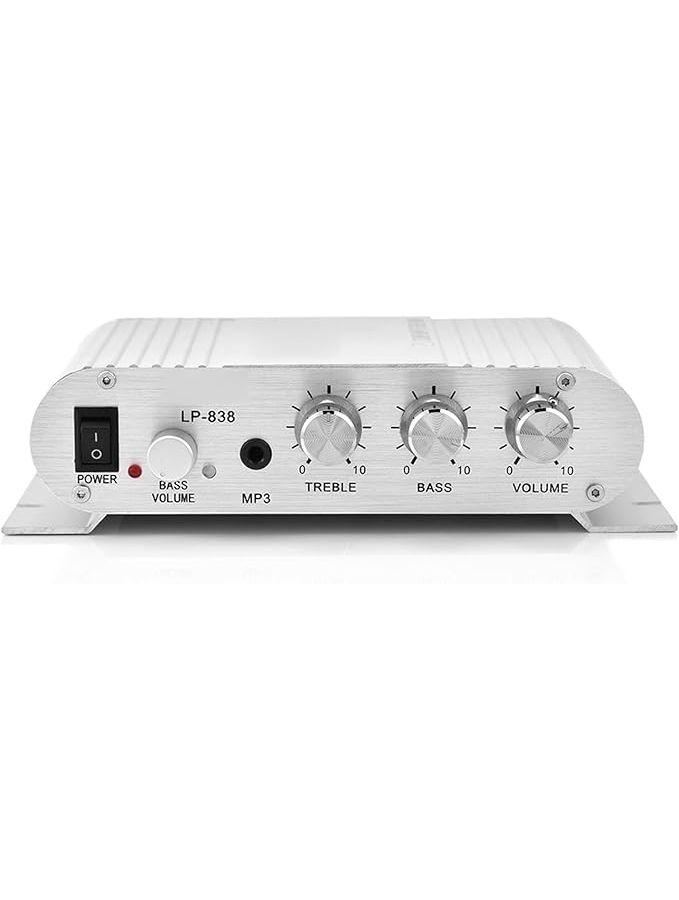 2 Stereo Power Amplifier With Bass Control For Car And Home Systems Silver - Image 1