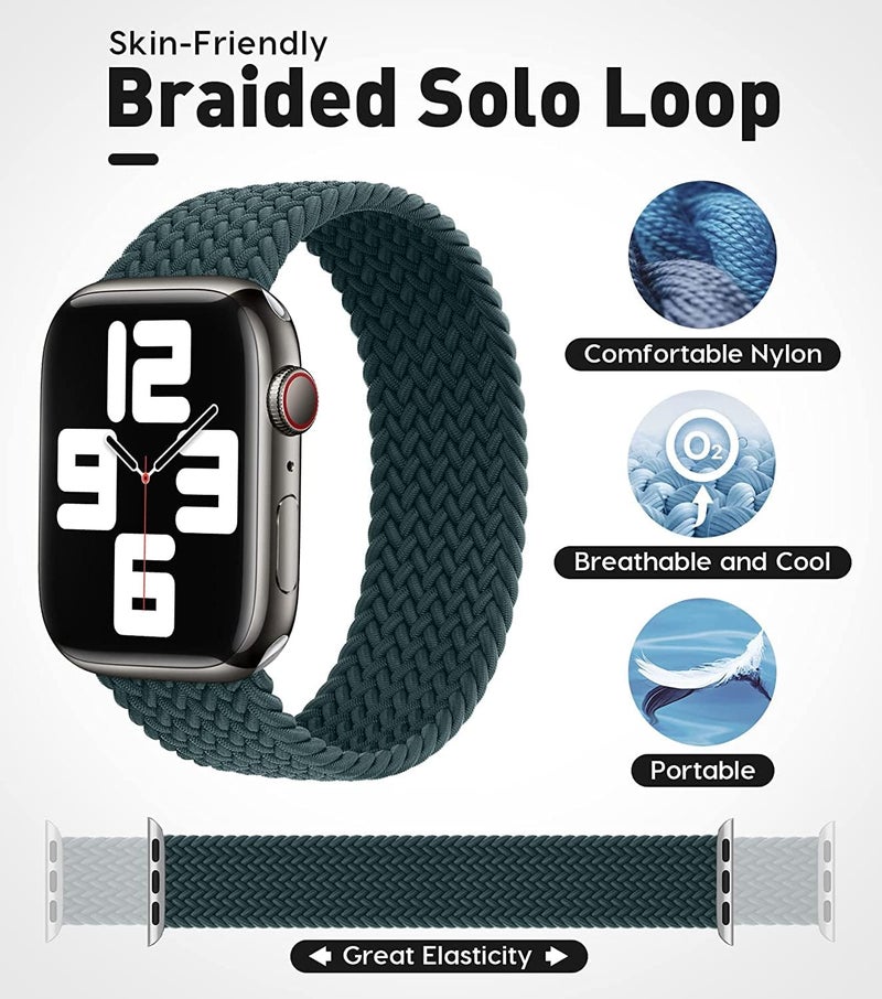Braided Solo Loop Nylon Strap for Apple Watch, Elastic Bracelet for Series Ultra 2 | 9 | 8 Ultra | 8 | 7 | 6 | 5 | 4 | 3 | SE with metal connectors - Image 3