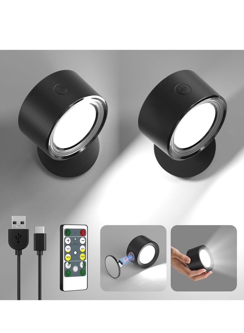 عام مصابيح LED مثبتة على الحائط قطعتان مع جهاز تحكم عن بعد، مصباح شمعدانات جدارية بقدرة 3000 مللي أمبير في الساعة تعمل ببطارية قابلة لإعادة الشحن، 3 درجات حرارة ألوان وإضاءة لاسلكية مغناطيسية قابلة للتعتيم بزاوية 360 درجة لغرفة النوم بجانب السرير - Image 1