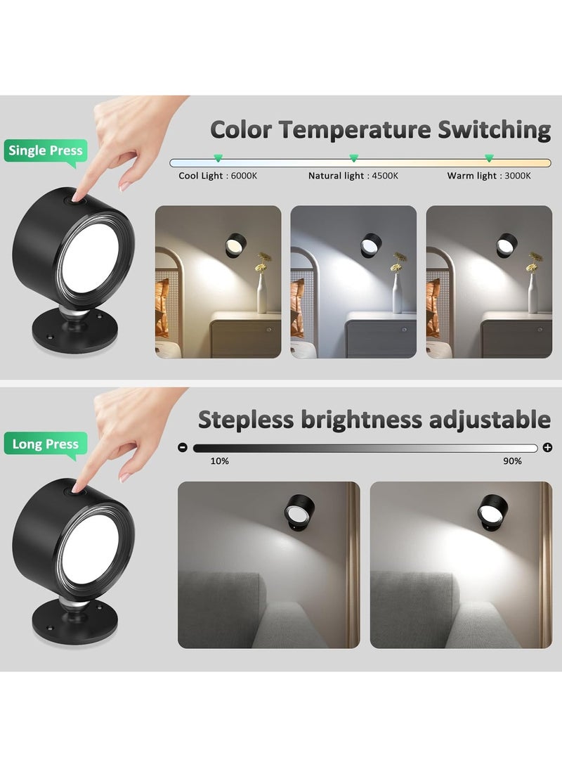 عام مصابيح LED مثبتة على الحائط قطعتان مع جهاز تحكم عن بعد، مصباح شمعدانات جدارية بقدرة 3000 مللي أمبير في الساعة تعمل ببطارية قابلة لإعادة الشحن، 3 درجات حرارة ألوان وإضاءة لاسلكية مغناطيسية قابلة للتعتيم بزاوية 360 درجة لغرفة النوم بجانب السرير - Image 3