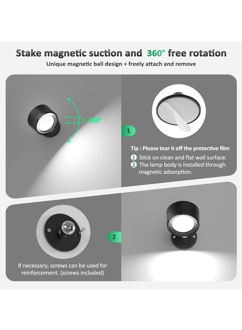 عام مصابيح LED مثبتة على الحائط قطعتان مع جهاز تحكم عن بعد، مصباح شمعدانات جدارية بقدرة 3000 مللي أمبير في الساعة تعمل ببطارية قابلة لإعادة الشحن، 3 درجات حرارة ألوان وإضاءة لاسلكية مغناطيسية قابلة للتعتيم بزاوية 360 درجة لغرفة النوم بجانب السرير - Image 4