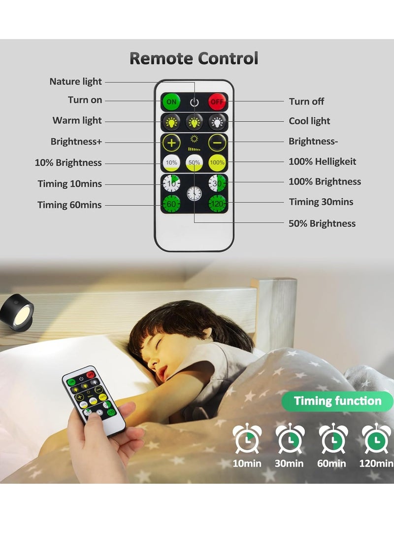 عام مصابيح LED مثبتة على الحائط قطعتان مع جهاز تحكم عن بعد، مصباح شمعدانات جدارية بقدرة 3000 مللي أمبير في الساعة تعمل ببطارية قابلة لإعادة الشحن، 3 درجات حرارة ألوان وإضاءة لاسلكية مغناطيسية قابلة للتعتيم بزاوية 360 درجة لغرفة النوم بجانب السرير - Image 5