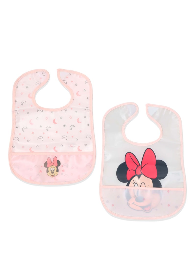Disney Minnie Mouse Pack Of 2 Apron Bibs - Washable, Stain And Odor Resistant, 100% Water-Proof. Age: 6 – 24 Months (Official Disney Product) - Image 1