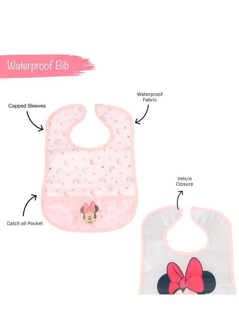 Disney Minnie Mouse Pack Of 2 Apron Bibs - Washable, Stain And Odor Resistant, 100% Water-Proof. Age: 6 – 24 Months (Official Disney Product) - Image 2