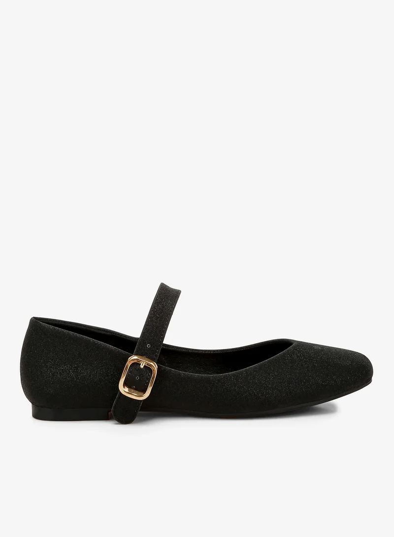 Glitter Pin Buckle Ballerinas in Black